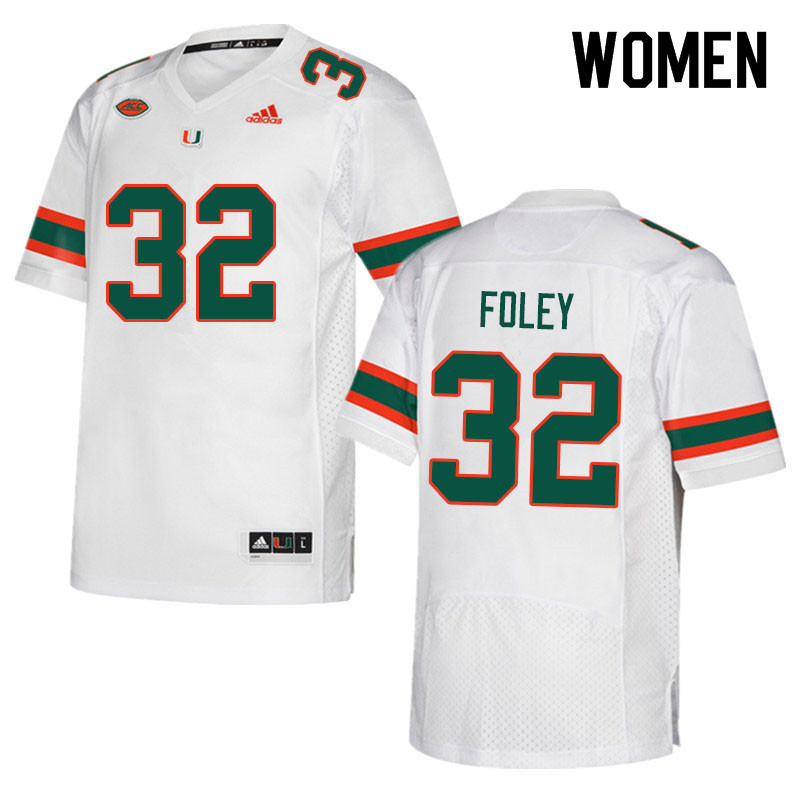 Women #32 Nelson Foley Miami Hurricanes College Football Jerseys Sale-White